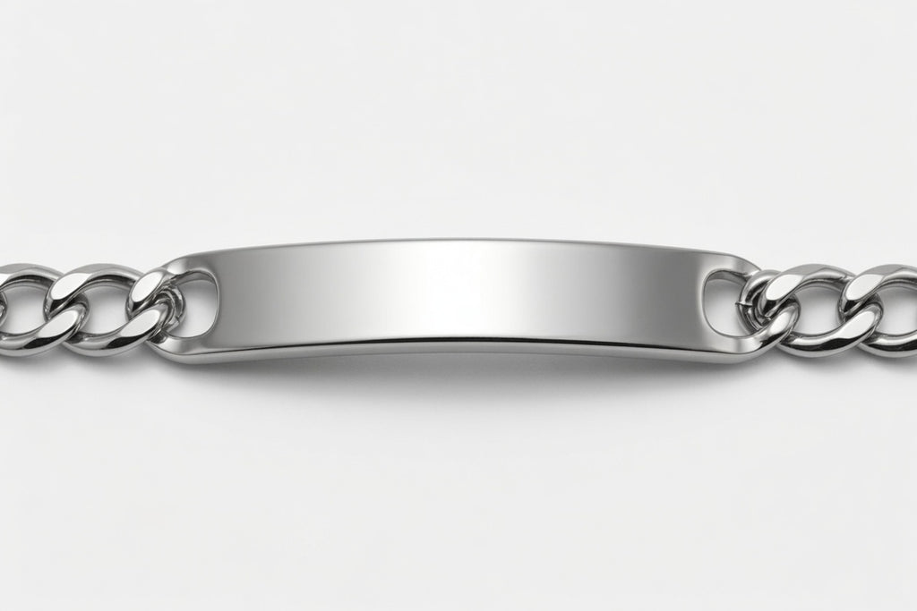 Bracciale targhetta in acciaio personalizzabile MAI SOLA MAI, vista frontale