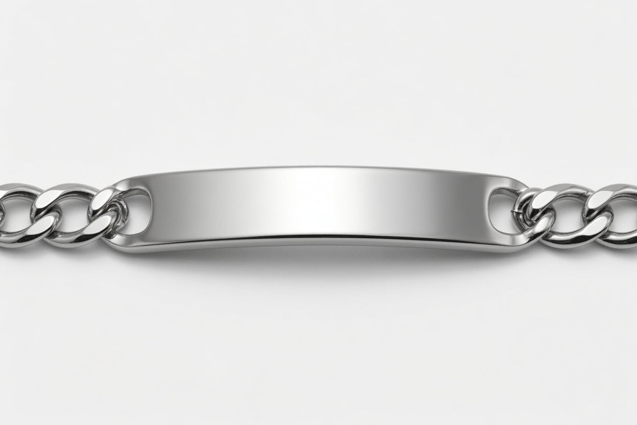 Bracciale targhetta in acciaio personalizzabile MAI SOLA MAI, vista frontale