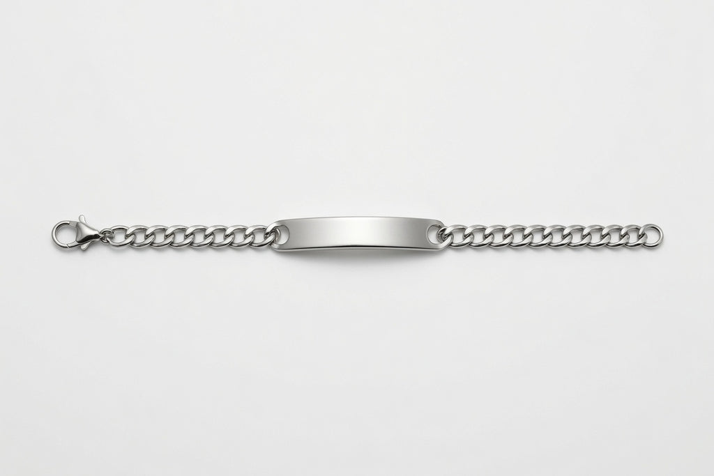 Bracciale targhetta acciaio MAI SOLA MAI, bracciale intero