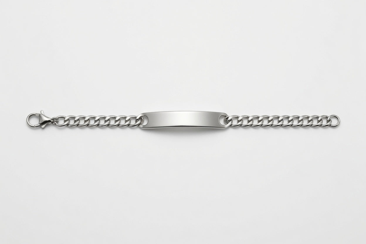 Bracciale targhetta acciaio MAI SOLA MAI, bracciale intero