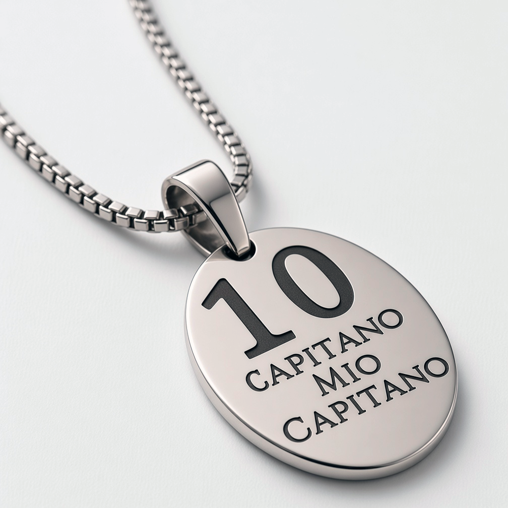 Ciondolo ovale 10 Capitano Mio Capitano, dettaglio incisione