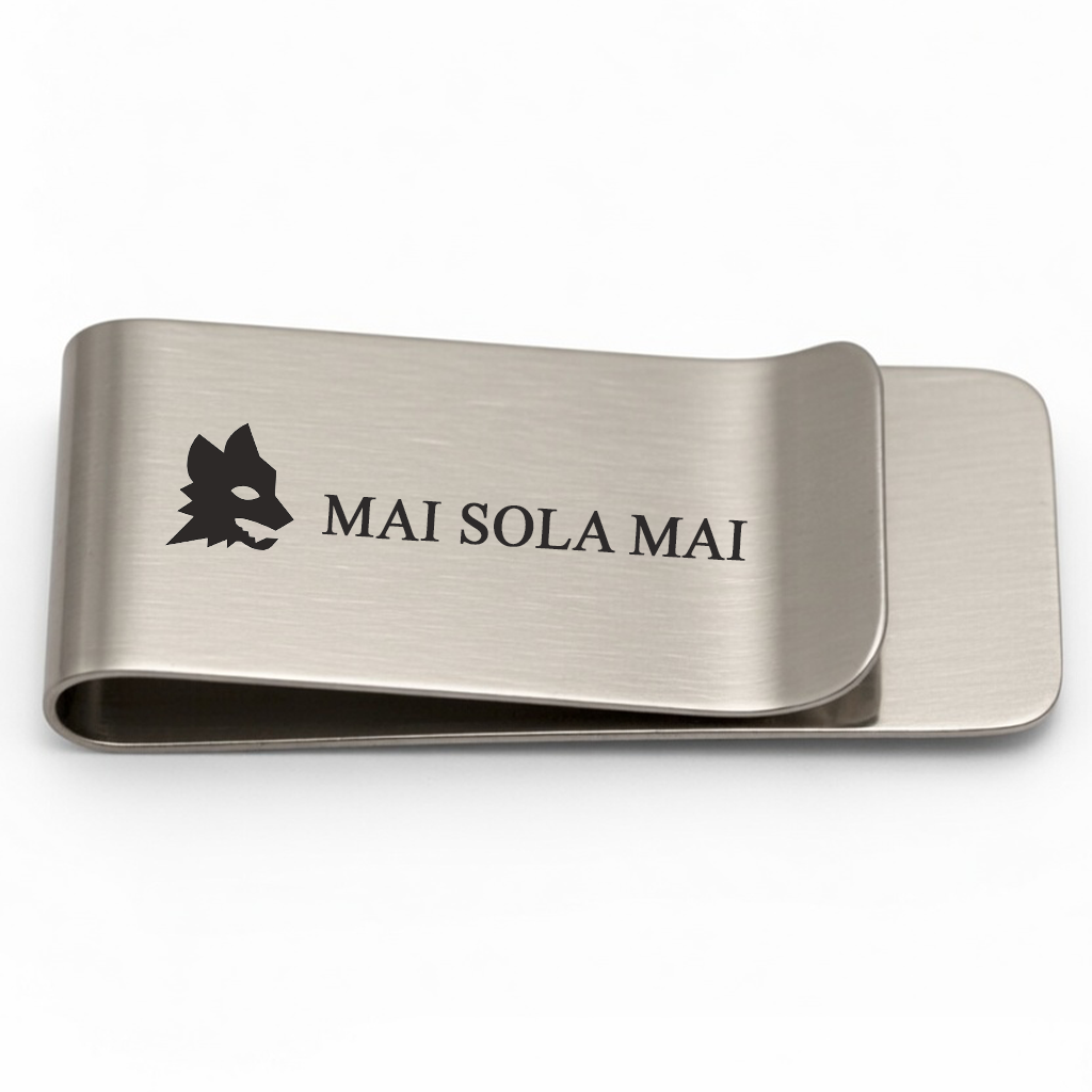 Fermasoldi Mai Sola Mai acciaio lupo inciso - MAI SOLA MAI