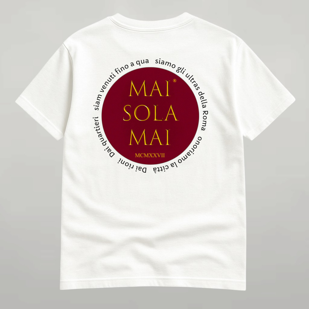 T-shirt bianca emblema Mai Sola Mai retro