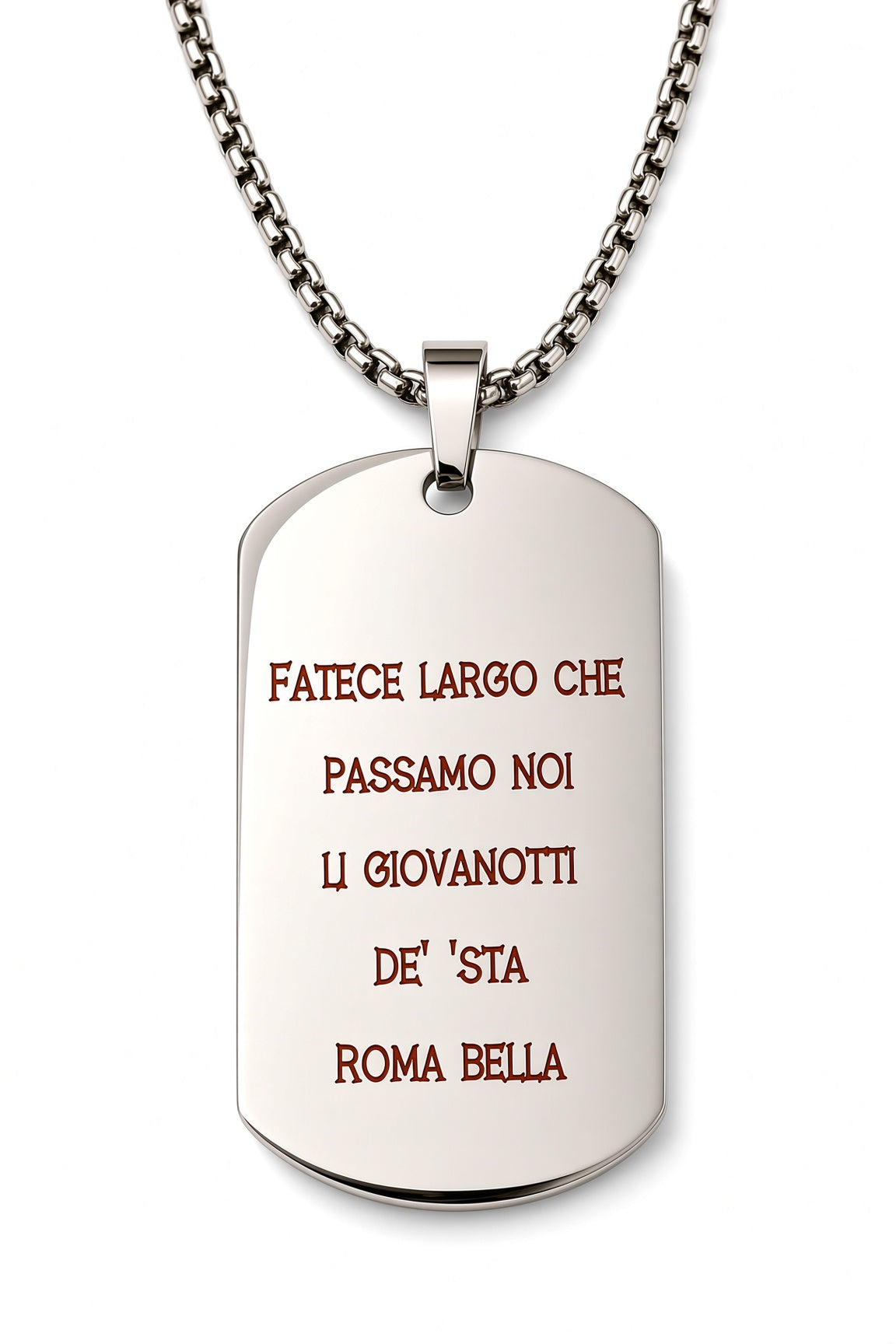 Collana targhetta Roma Bella acciaio - MAI SOLA MAI